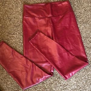 Faux leather leggings fleeced lined stretchy high waisted